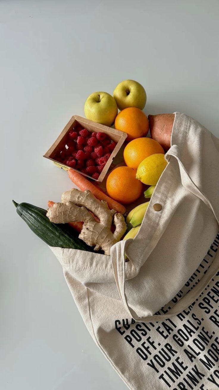 Tote bag of fresh fruit and vegetables